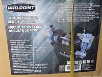 Front of box showing Pro-Point 10 in heavy duty bench grinder image and branding