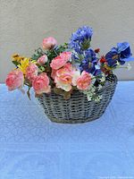Full view of basket front showing assorted flowers