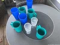 All 9 pieces on table showing type and colours