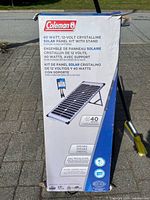 Box front showing Coleman 40-Watt 12-Volt Solar Panel Kit