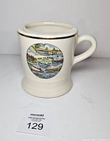 Front of ceramic mug showing scenic decal and handle