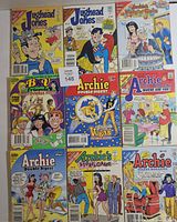 Front covers of eight Archie digest comics arranged in three rows