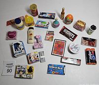 Full lot overview showing all miniature food and toy replicas