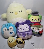 Group photo of all seven Squishmallows plush toys