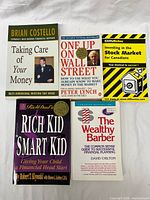 All five finance books arranged face up