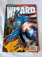 Front cover of magazine with Captain America art and Wizard masthead
