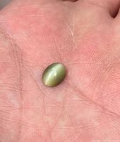 Gemstone on fingertip showing size and chatoyant eye