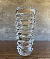Full view of clear crystal vase showing overall shape and height