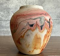 Front view of marbled Nemadji vase