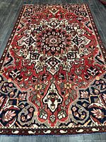 Full view of rug showing entire pattern and borders