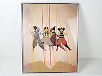 Full view of framed lithograph showing artwork and chrome frame