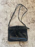 Front view black Hamilton leather purse with strap
