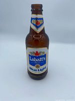Front view of Labatt's Blue Light stubby beer bottle