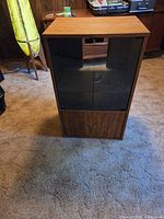 Stereo cabinet front view, doors closed