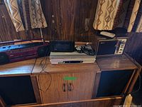 Group shot of all electronics on cabinet