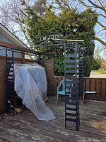 Full view of assembled pergola frame on deck