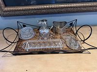 Full view of all crystal and silver-plated items on tray