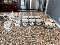 Full tea set displayed on countertop