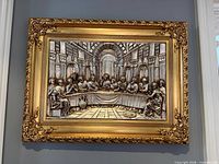 Full view of framed relief wall art