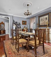 Dining table with six chairs, full view