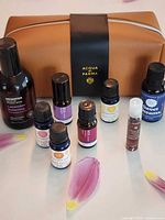Group shot of all oils and Acqua di Parma pouch