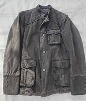 Drykorn grey jacket front view showing pockets and buttons