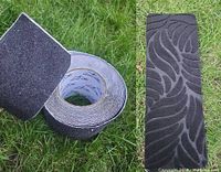 Grip tape roll with abrasive surface and square cut sample