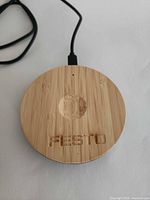 Top view of round bamboo wireless charger