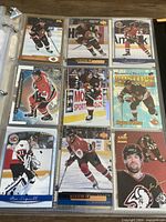 First binder page displaying nine Ottawa Senators cards including Alexei Yashin, Daniel Alfredsson, Marian Hossa, Damian Rhodes and Shawn McEachern