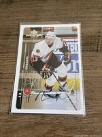 Front view of autographed Vaclav Prospal Upper Deck MVP trading card in sleeve