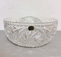 Side view showing bowl profile, cut design and original Bohemia Crystal label