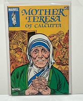 Front view of the bagged and boarded Mother Teresa of Calcutta comic book