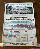 Full view of 1981 Blue Jays calendar poster showing entire design