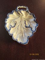 Top view of leaf-shaped pickle dish showing full form and coloration