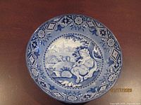 Full view of blue and white transferware bowl