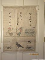 Front view of fabric wall chart with Japanese text and multiple illustrations