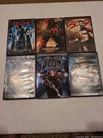 Front view of six DVD cases
