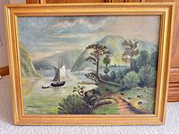 Front view of framed oil painting showing full scene and frame