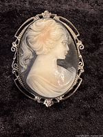 Front view of shell cameo brooch