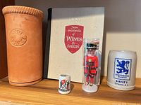 Front view of all five items together on shelf