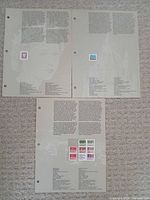 Overview of three booklet pages showing stamps and text
