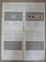 Overview of four presentation pages with mounted stamps