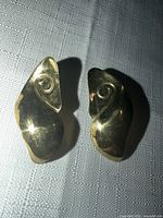 front view of both earrings showing abstract shape and spiral detail