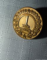 Front view of goldtone 1 Year Service pin showing all design details