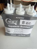 Front view of shrink-wrapped 6-pack Choice 8-oz squeeze bottles