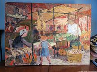 Full view of oil painting showing entire market scene