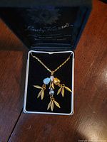 Necklace inside display box showing pendant details