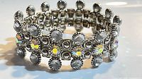 overall view of silver-tone stretch bracelet with clear and AB rhinestones