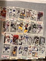 All 32 football cards laid out face up