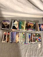 Stacks of Digital Camera tip cards spread on surface